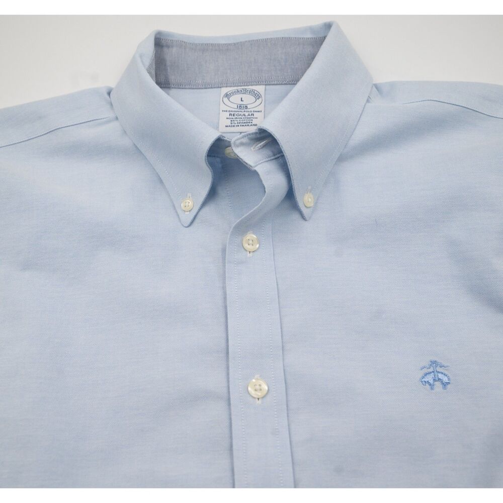 NWOT Brooks Brothers 1818 Light Blue Short Sleeve Non-Iron Cotton Shirt L 16.5